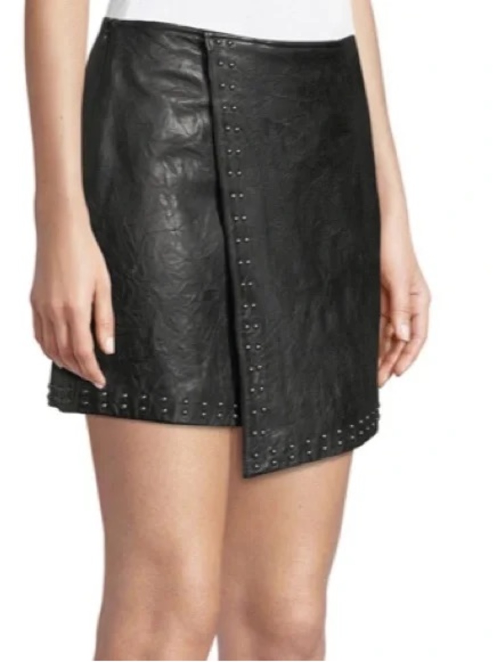 Joie Orlanda Black Studded Faux-Leather Asymmetrical Mini Skirt